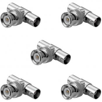 Forma de T de 3 Vías adaptador de RF coaxial BNC macho a doble hembra 5 unidades