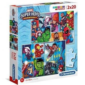 Clementoni - 2 Puzzles infantiles de 20 piezas SuperHeroes, Superhero a partir de 3 años
