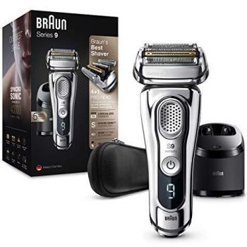 Braun Series 9 9395cc Afeitadora Eléctrica Hombre Última Generación: Afeitadora Barba con Estación Limpieza y Carga Clean&Charge, Funda de Piel, Cromo