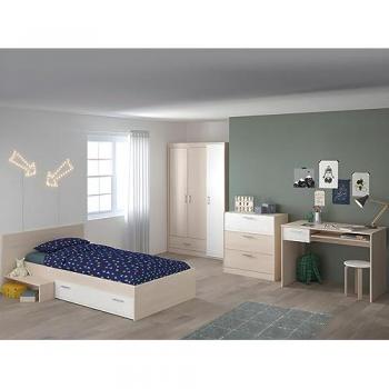 Cama Infantil IPLIA 90 x 190 cm con 1 Cajón, Color Natural y Blanco + Somier + Colchón