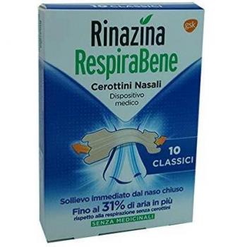 Cerotti Nasali Rinazina Respirabene Clásicos 10 Unidades para Adultos, Pieles Normales