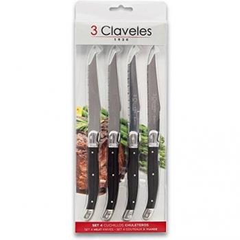 3 Claveles - Set de 4 cuchillos Chuleteros Bistro, Mango ABS Ergonomico, Acero Inoxidable -