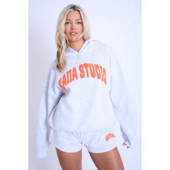 Kaiia Studio Bubble Logo Oversized Hoodie Light Grey Marl & Orange UK 16