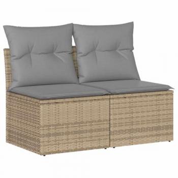 Set de sofás de jardín y cojines 4 piezas de ratán sintético color beige con estructura de acacia