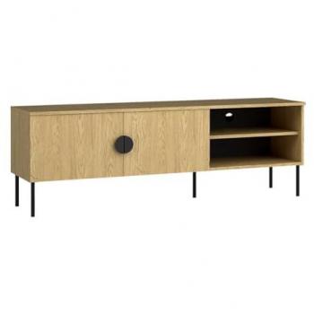 Mueble de TV NATANIEL con 2 puertas y 2 estantes - Natural y negro