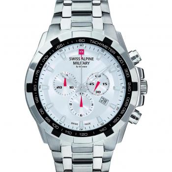 Reloj Swiss Alpine Military® SAM7043.9132 - Reloj de hombre cronógrafo, resistente al agua, con caja de acero inoxidable, esfera negra, correa de cuero, movimiento de cuarzo y función de fecha