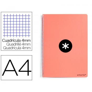 Cuaderno espiral Liderpapel A4 Antartik tapa dura 80h 90gr cuadro 4mm con margen color coral