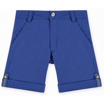Bermuda de sarga azul para niño con vueltas en el bajo