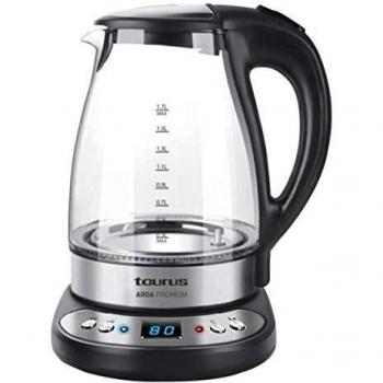 Taurus Aroa Premium Hervidor de agua electrónico, 2200 W, capacidad 1,7 litros, cuerpo de Cristal temperatura programable entre 50-95ºC, color negro
