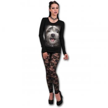 Misty Eyes Women's Baggy Black Long Sleeve Top with Puppy Print - Size M by Spiral