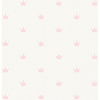 Papel Pintado Coronitas Brillantes Rosa y Blanco - 0,53 x 10,05 m
