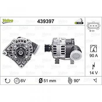 Alternador Valeo 439397 - Intensidad de carga del alternador: 90 Amp, Estrías: 6 estrías, Polea de correa: 51 mm, Tensión: 14 V, Sentido de rotación