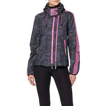 Superdry WINDSPRINTER Tech Camo Chaqueta, Negro Mega Grit/Rosa Fluro, 36 para Mujer