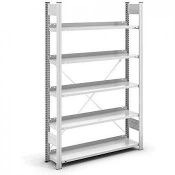 Estantería de Oficina Steckregal H1750xB1000xT300mm con 5 Estantes de Acero, Color Gris Claro RAL 7035, Unilateral