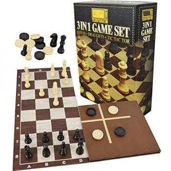 3 In 1 Chess/Checkers & Tic Tac Toe Game Set In Cbx