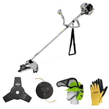 Desbrozadora térmica 43cc multifuncional VITO con casco antirruido y guantes de protección
