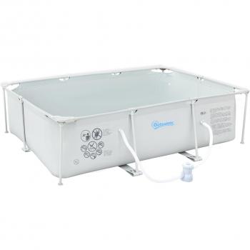 Outsunny Piscina Desmontable Tubular Rectangular 3600L con Depuradora de Cartucho 1200L/H para Adultos y Niños 291x190x75 cm Gris