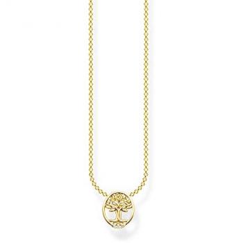 THOMAS SABO Charm Club Necklace Tree of Love with white stones, 18ct Gold Plated & Cubic Zirconia, Sterling Silver, Yellow female, Size: ONE SIZE