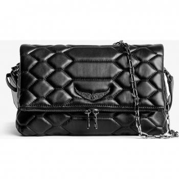 Bolso de mano multiposición Rocky XL de cuero negro acolchado para mujer