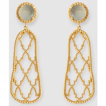 Pendientes Wanderlust Alhambra con rejilla dorada y pedrería gris