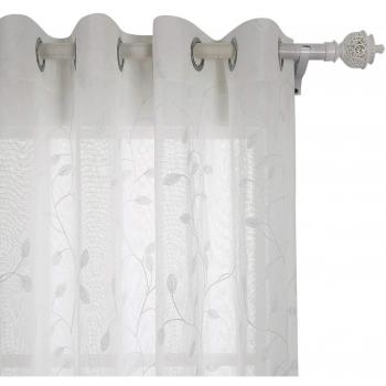 Deconovo Cortina Moderna Visillos para Dormitorio Translúcidas Cortina Rústica 2 Piezas 140 x 175 cm Hojas Beis