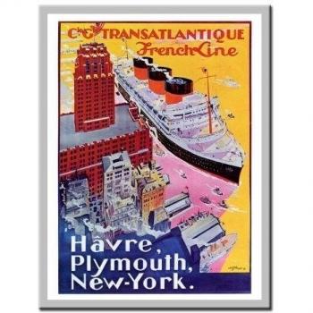 Transatlantique Francés Line Viaje Impresión 1930s Pizarra magnética plata enmarcado - 41 x 31 cms
