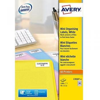 Avery España L7656-15 - Pack de 1260 mini etiquetas blancas para impresoras láser, 46 x 11.1 mm