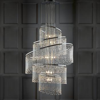 Lámpara colgante Camille, cromo y cristal - Lámpara de araña de 24 luces con acabado cromado, bombilla G4