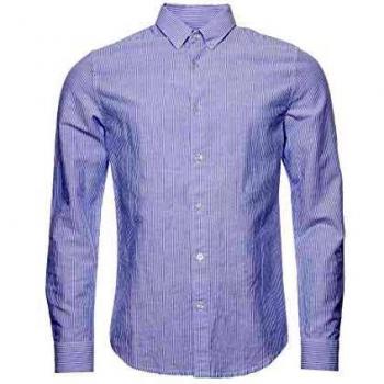Superdry Hombre Camisa de Lino con Cierre de Botones Edit Rayas Azules S