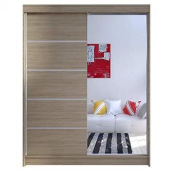 Armario Corredero Atlanta 143 de Roble Sonoma con Espejo, 200x150x58cm, 5 Estantes