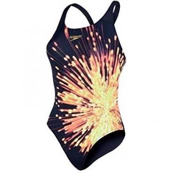 Speedo Bañador para mujer citrusburst Placement Powerback – Azul Marino/Psycho Rojo/Lime Punch, tamaño 34