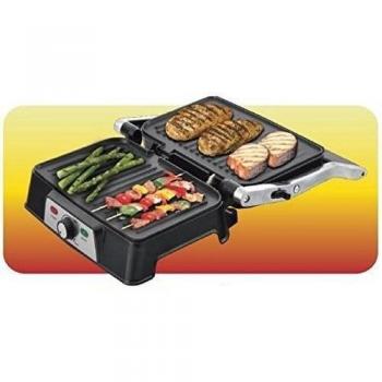 Parrilla eléctrica de contacto 3 en 1, Grill, Pannini y Plancha de asar, Regulador de Temperatura, Apertura 180º, Superficie 28,7 x 17 cm, Acero/negro, Easy Grill