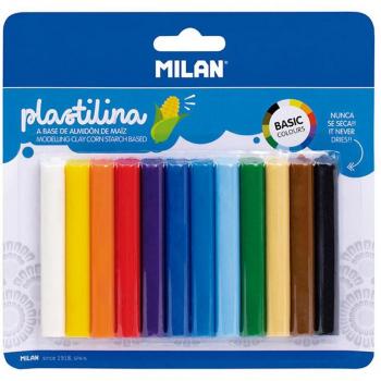 MILAN Blíster 12 Barritas de Plastilina Colores Básicos 140g