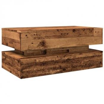 Mesa de centro con luces LED madera envejecida 90x50x40 cm