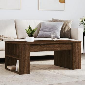 Mesa de centro de madera de ingeniería 102x55x42 cm en color blanco, negro y roble sonoma, ideal para salón o comedor, también como mesa auxiliar o de café