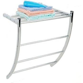 MSV TOALLERO Cromado DE Pared con Estante, Acero, Plateado, 23x38x49 cm