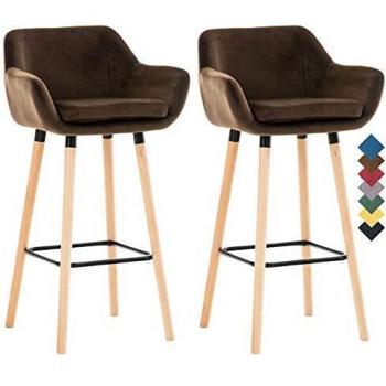 Set de 2 Taburetes de Bar Grant en Terciopelo Marrón con Apoyabrazos y Estructura de Madera