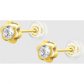 Pendientes de Flor Time Road Basics Oro 9K con Acabado Brillante y Detalle Floral