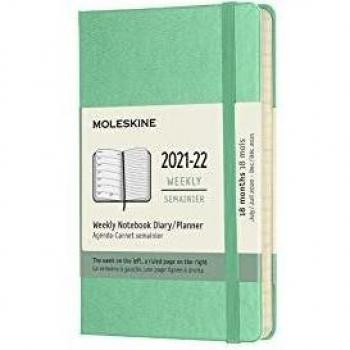 Moleskine - Agenda Semanal de 18 Meses, Agenda de Bolsillo 2021/2022, Agenda Semana Vista con Tapa Dura y Cierre Elástico, Tamaño de Bolsillo 9 x 14 cm, Color Verde Hielo, 208 Páginas
