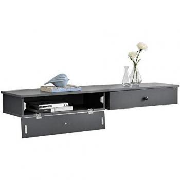 Set de 2 Estantes de Pared con Cajón - 60 x 24 x 12,6 cm - Mesita de Noche Gris Oscuro