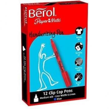 Berol Handwriting Pen Water-based Ink Plastic 0.9mm Tip 0.6mm Line Blue Ref S0378760 [Pack 12]
