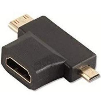 Adaptador HDMI-A Hembra a Mini/Micro HDMI-D + C Macho, Chapado en Oro, Conectividad Máxima