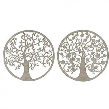 Decoración de Pared DKD Home Decor Árbol Dorado Blanco Indio 60 x 1 x 60 cm (2 Unidades)