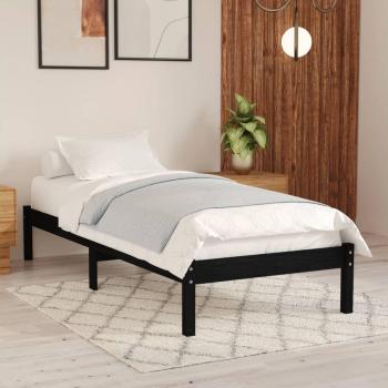 Cama de madera maciza de pino gris negro 100x200 cm