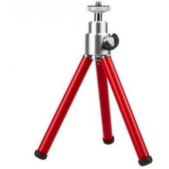 Delamax Mini Table - Mini trípode de sobremesa con rótula, rojo y plateado