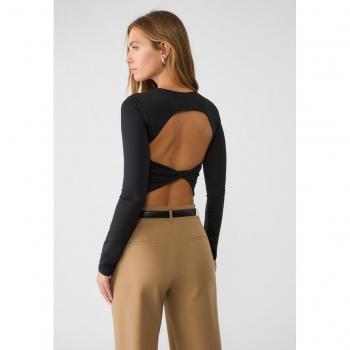 Stradivarius Black Cropped T-shirt with Open Back Size S