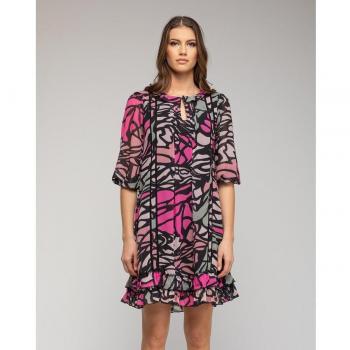 Niza - Vestido corto con motivos abstractos y volante en el dobladillo