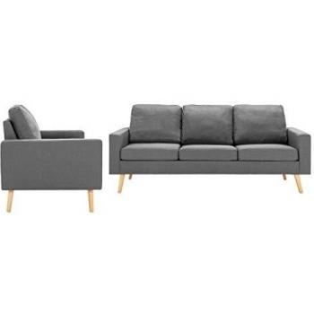 Conjunto de sofás de 2 piezas en tela gris clara