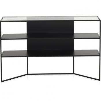 Consola metálica negra con tapa de cristal 30x75x120cm