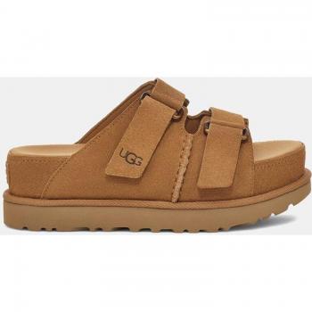 UGG® Women's Chestnut Suede Goldenstar Hi Slide Flat Sandals Size 7